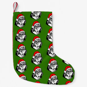 Petite Chaussette De Noël Bulldog avec le chapeau de Noël