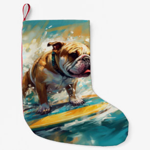 Petite Chaussette De Noël Bulldog Beach Surf Peinture