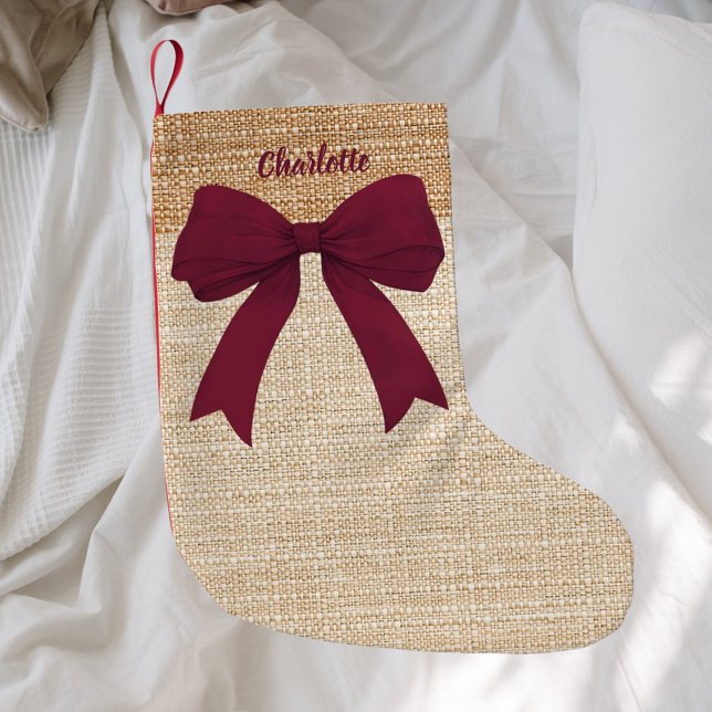 Petite Chaussette De Noël Burlap beige bordeaux nom de l'arc (Créateur téléchargé)