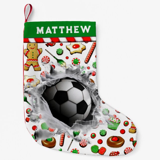 Petite Chaussette De Noël Cadeau de vacances de soccer personnalisé (Devant)