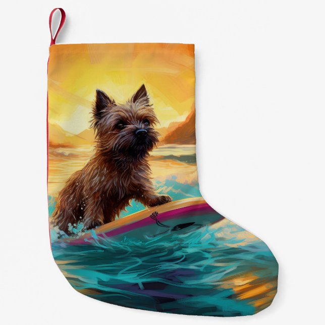 Petite Chaussette De Noël Cairn Terrier Plage Surf Peinture (Devant)