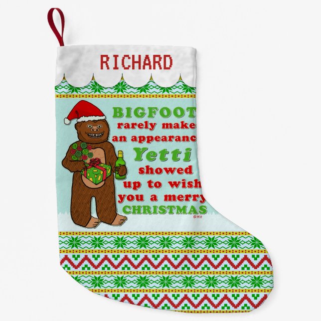 Petite Chaussette De Noël Calembour drôle de Sasquatch de Joyeux Noël de (Devant)