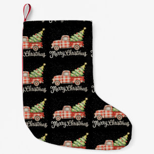 Petite Chaussette De Noël Camionnette Rouge Plaid Buffalo Joyeux Noël