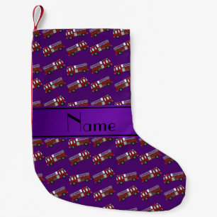 Petite Chaussette De Noël Camions à feu violet de nom personnel
