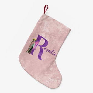 Petite Chaussette De Noël Campy Rose Pailletée Lettre R Personnalisée