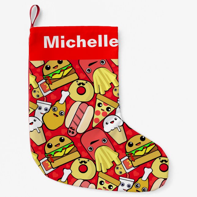 Petite Chaussette De Noël Caractères mignons de nourriture modelés (Devant)