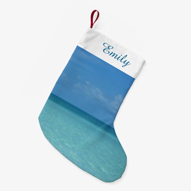 Petite Chaussette De Noël Caraïbes Horizon Tropical Turquoise Bleu (Devant (Accrochage))