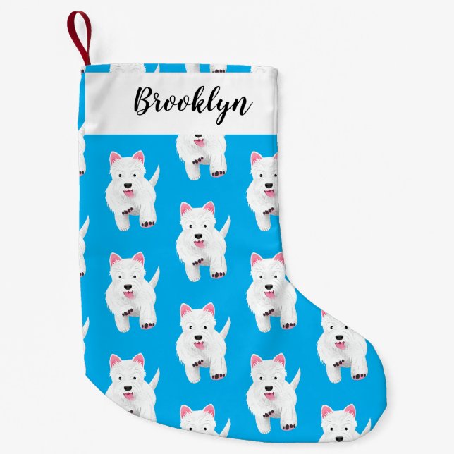 Petite Chaussette De Noël Caricature blanche de terrier de l'ouest (Devant)