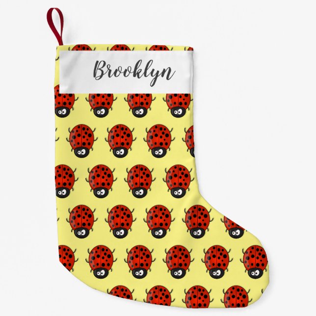 Petite Chaussette De Noël Caricature de coccinelle rouge joyeux (Devant)