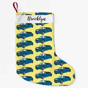 Petite Chaussette De Noël Caricature de la Limousine bleu mignonne