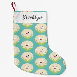 Petite Chaussette De Noël Caricature de légume de chou-fleur joyeux