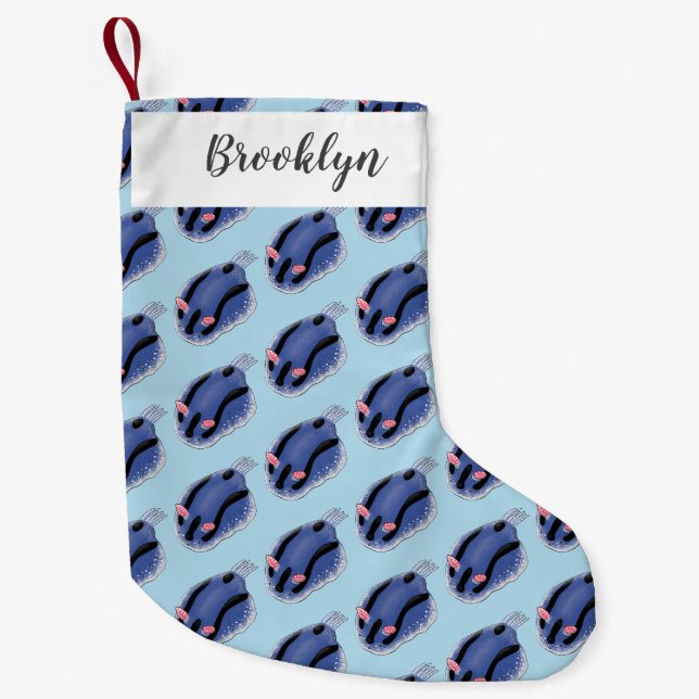 Petite Chaussette De Noël Caricature de nudibranche bleu mignon (Devant)