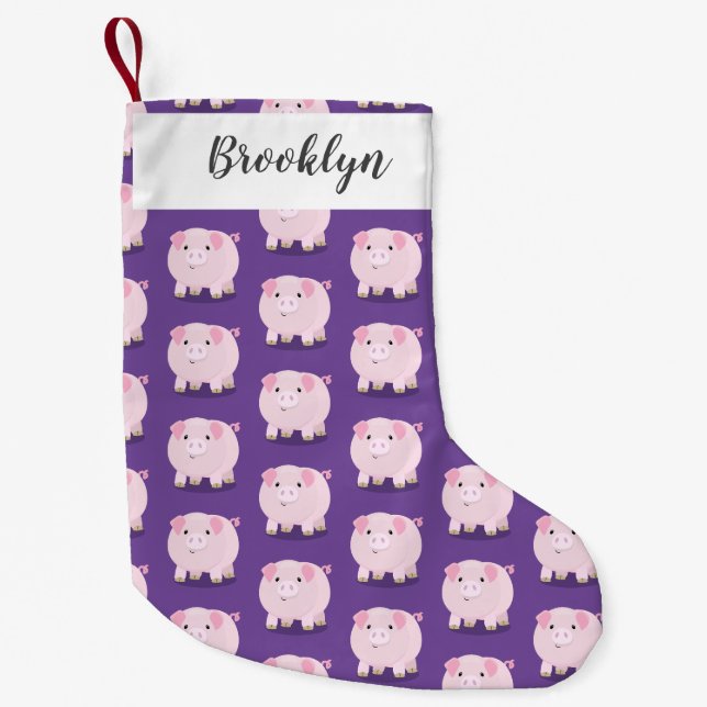 Petite Chaussette De Noël Caricature de porc mignon rose pot vendue (Devant)