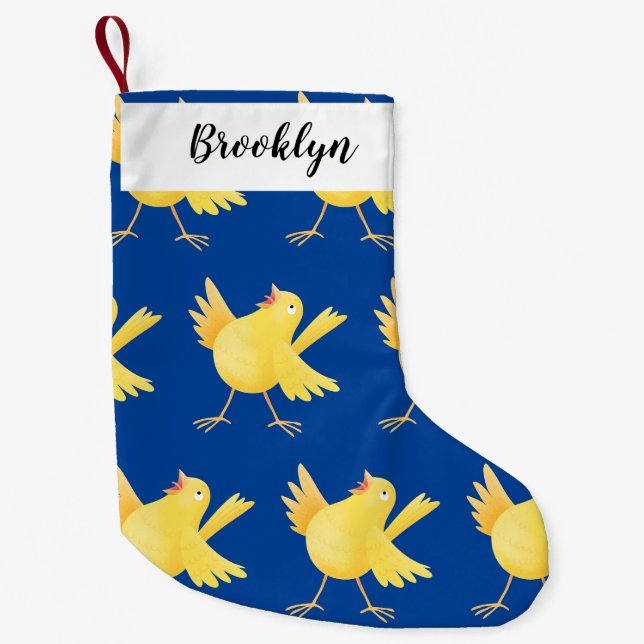 Petite Chaussette De Noël Caricature d'oiseau canari jaune chantant mignon (Devant)