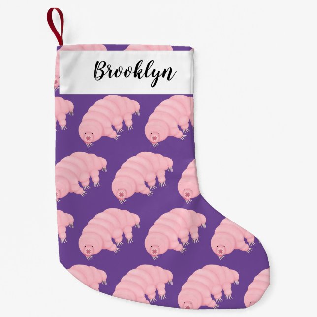 Petite Chaussette De Noël Caricature d'ours d'eau tardigrade rose mignon (Devant)