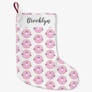 Petite Chaussette De Noël Caricature joli beignet rose vitré
