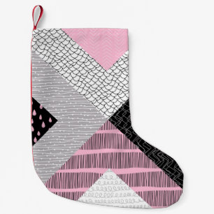 Petite Chaussette De Noël Carreaux de patchwork, motif de dessin main libre.