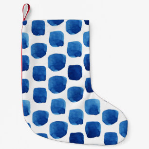 Petite Chaussette De Noël Carrés bleus, motif aquarelle sans couture.