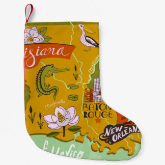 Petite Chaussette De Noël Carte illustrée de la Louisiane : faits saillants 