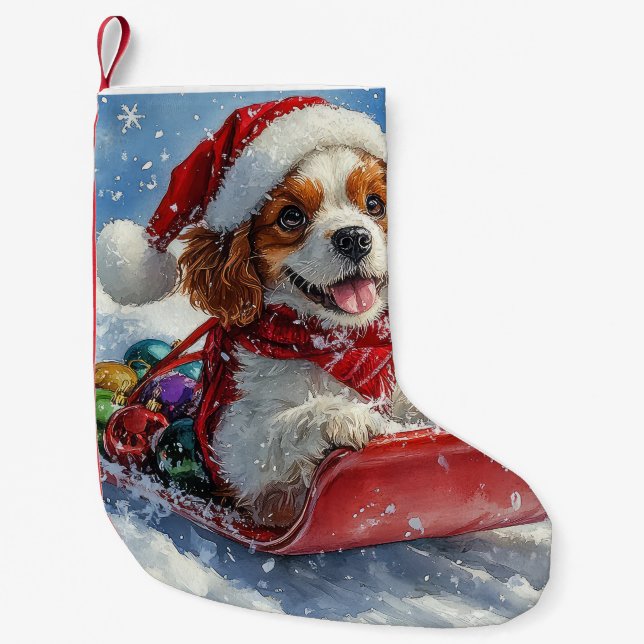 Petite Chaussette De Noël Cavalier King Charles Spaniel Chien Sledge Noël (Devant)