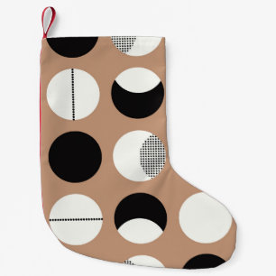 Petite Chaussette De Noël Cercles noirs, blancs, arrière - plans bruns.