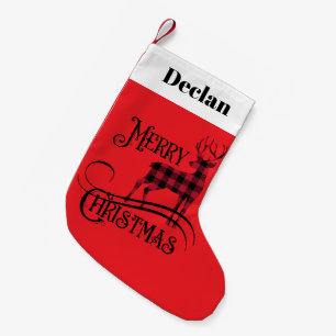 Petite Chaussette De Noël Cerf à carreaux de Noël joyeux