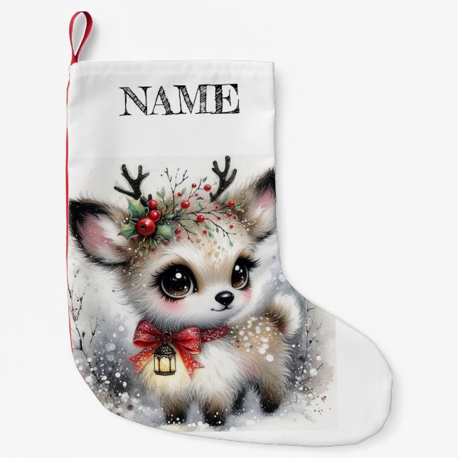 Petite Chaussette De Noël Cerf de bébé personnalisé (Devant)