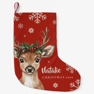 Petite Chaussette De Noël Cerf de Noël mignon avec Antlers et Couronne flora