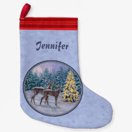 Petite Chaussette De Noël Cerf et arbre de Noël Bleu d'hiver
