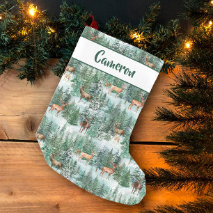 Petite Chaussette De Noël Cerf forestier aquarelle personnalisé