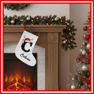 Petite Chaussette De Noël Chapeau de Santa en bois de cerf de Noël de famill