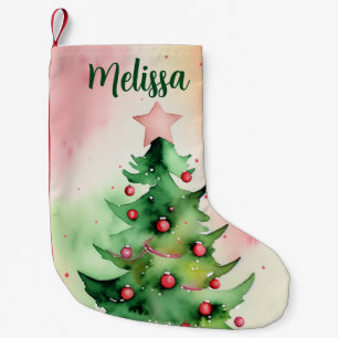 Petite Chaussette De Noël Charmante Pine Tree & Red Ornaming Holiday