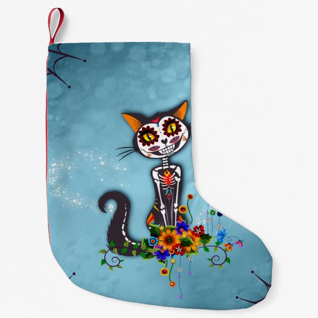 Petite Chaussette De Noël Chat à squelette de sucre drôle (Devant)