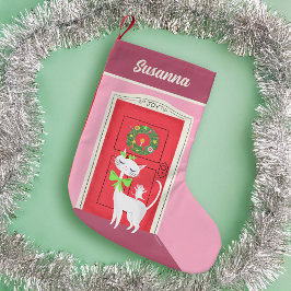 Petite Chaussette De Noël Chat blanc et souris de vacances Retro