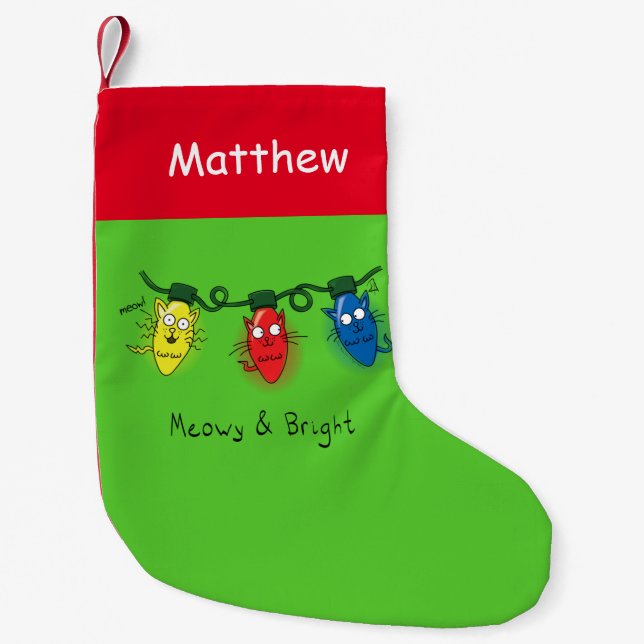 Petite Chaussette De Noël Chat Christmas Meowy et Bright (Devant)