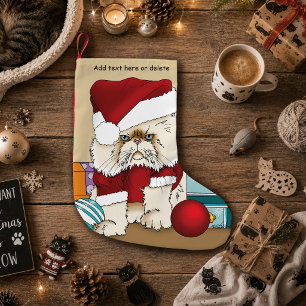Petite Chaussette De Noël Chat de Noël grincheux Santa drôle de vacances