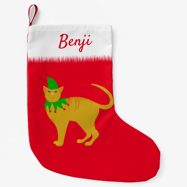 Petite Chaussette De Noël Chat de Noël mignon animal de compagnie personnali (Devant)
