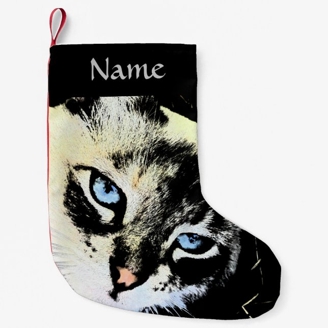 Petite Chaussette De Noël Chat d'encre (Devant)