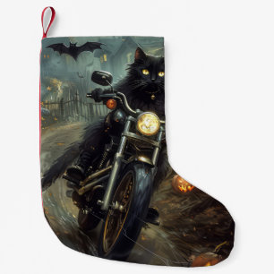 Petite Chaussette De Noël Chat Noir à Moto Halloween Épouvantable
