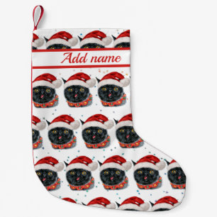 Petite Chaussette De Noël Chat noir de Noël amusant aquarelle
