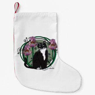 Petite Chaussette De Noël Chat noir et blanc avec des iris