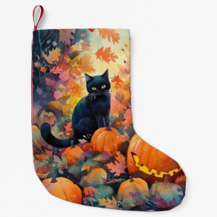 Petite Chaussette De Noël Chat noir Halloween avec citrouilles effrayantes