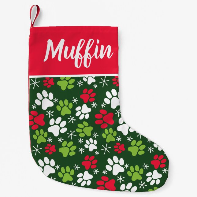 Petite Chaussette De Noël Chat rouge, blanc et vert personnalisé (Devant)