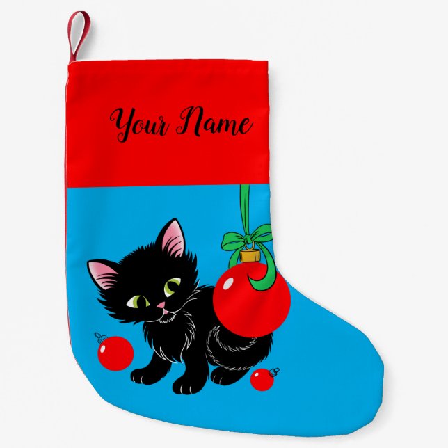 Petite Chaussette De Noël Chaton noir sucré personnalisé (Devant)