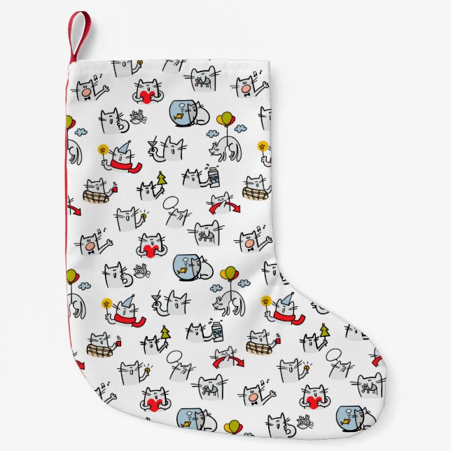 Petite Chaussette De Noël Chats amusants, lait et magie. (Devant)