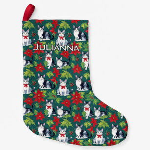 Petite Chaussette De Noël Chats de Noël et poinsettias