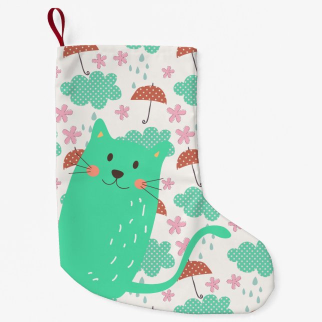 Petite Chaussette De Noël Chats en pluie (Devant)