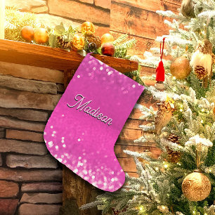 Petite Chaussette De Noël Chaud Rose Parties scintillant Bokee Texte personn