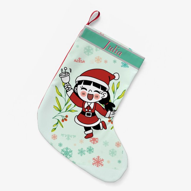 Petite Chaussette De Noël Cheerful Santa Girl (Devant (Accrochage))