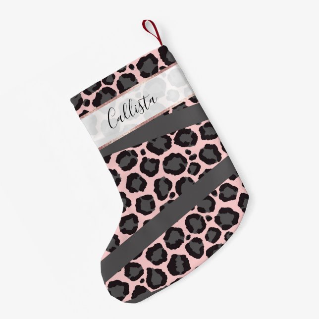 Petite Chaussette De Noël Cheetah Léopard rose Fille Chic (Dos (Accrochage))